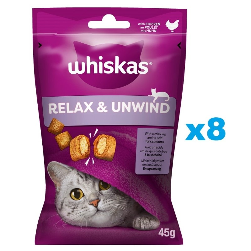 WHISKAS Relax &amp, Unwind 8x45g: Leckerlis mit Huhn für Katzen