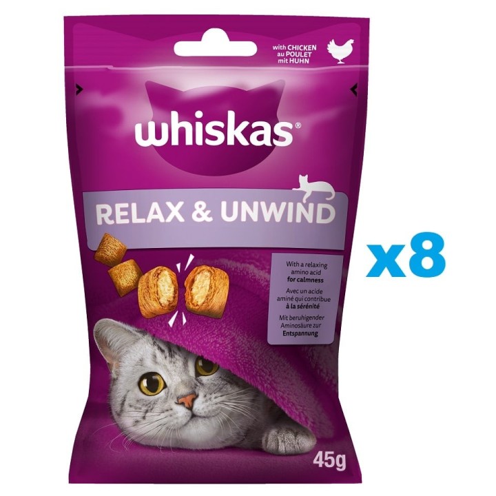 WHISKAS Relax &amp, Unwind 8x45g: Leckerlis mit Huhn für Katzen