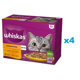 WHISKAS Adult 48x85g: Nassfutter für adulte Katzen mit Huhn, Ente, Geflügel und Pute in Gelee