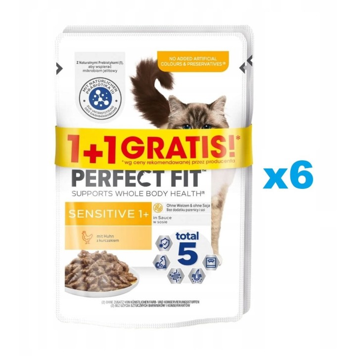 PERFECT FIT Sensitive 1+ 12x85 g: Nassfutter mit Huhn für adulte Katzen in Soße