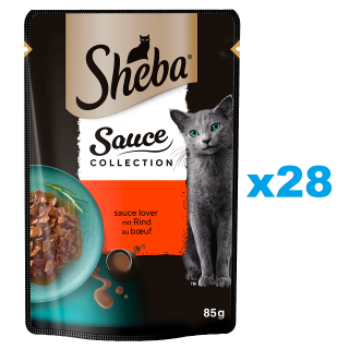 SHEBA Sauce Collection 28x85 g: Nassvollnahrung für adulte Katzen mit Rindfleisch in Sauce