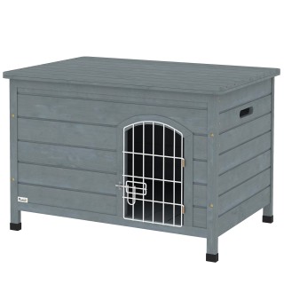 PawHut Hundehütte Hundehaus mit Tür Hundebox Gitterbox TransportKäfig für Katzen Hasen Outdoor wasserdicht Grau Tanne 80 x 55