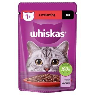 WHISKAS Adult 85g: Nassfutter für adulte Katzen mit Rindfleisch in Sauce