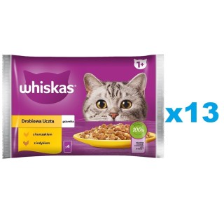 WHISKAS Adult 52x85g: Nassfutter für adulte Katzen mit Huhn und Truthahn in Gelee
