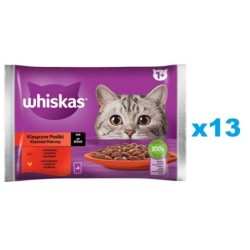 WHISKAS Adult Classic Meals 52x85g: Nassfutter für adulte Katzen mit Rindfleisch und Huhn in Sauce.