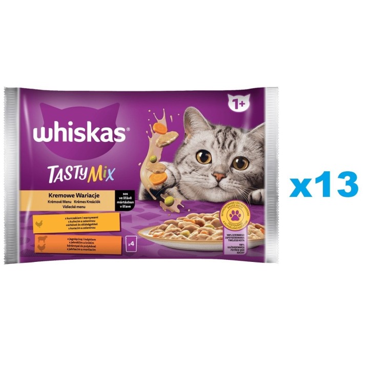 WHISKAS Adult Creamy Variations 52x85g: Nassfutter für adulte Katzen mit Huhn und Gemüse, Lamm und Pute in Sauce