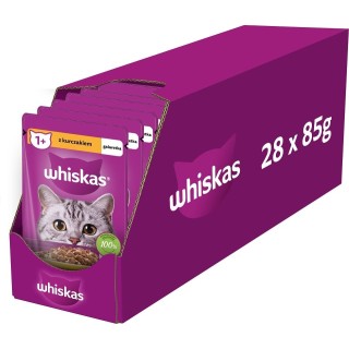 WHISKAS Adult 28x85g: Nassfutter für adulte Katzen mit Huhn in Gelee