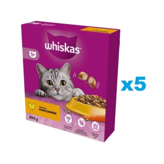 WHISKAS Adult 5x800g: Trockenvollnahrung für adulte Katzen mit leckerem Huhn