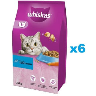 WHISKAS Adult 6x1,4 kg: Trockenvollnahrung für adulte Katzen mit leckerem Thunfisch