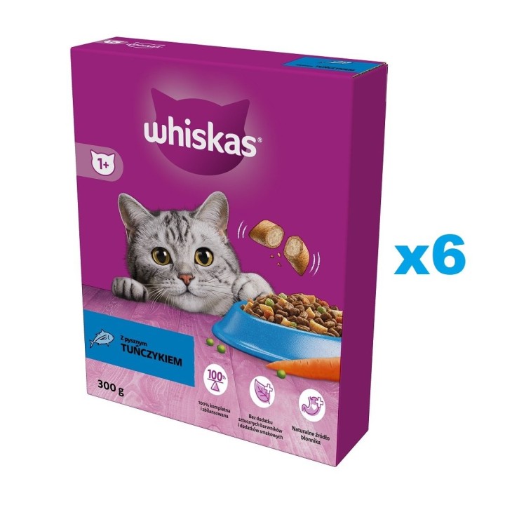 WHISKAS Adult 6x300g: Trockenfutter für adulte Katzen mit leckerem Thunfisch