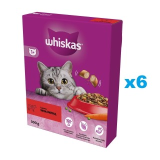 WHISKAS Adult 6x300g: Trockenfutter für adulte Katzen mit leckerem Rindfleisch