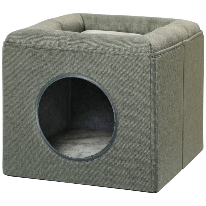 PawHut Katzenhöhle zweistöckiges Katzenhaus 36,5x36,5x33cm mit Kissen für Katzen bis 5kg in Grün, Hundehaus für kleine Tiere