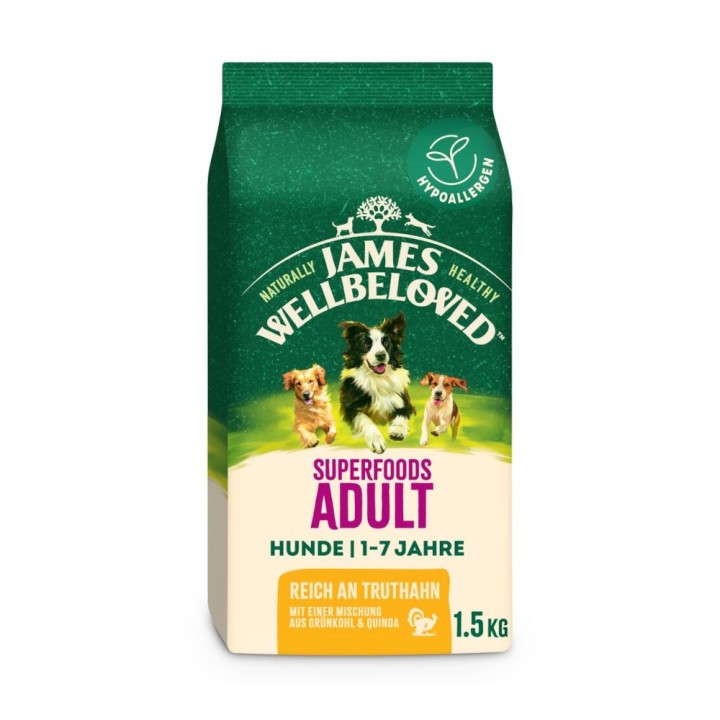 James Wellbeloved Superfoods Adult Dog Hypoallergenic Truthahn mit Grünkohl & Quinoa - 1,5 kg