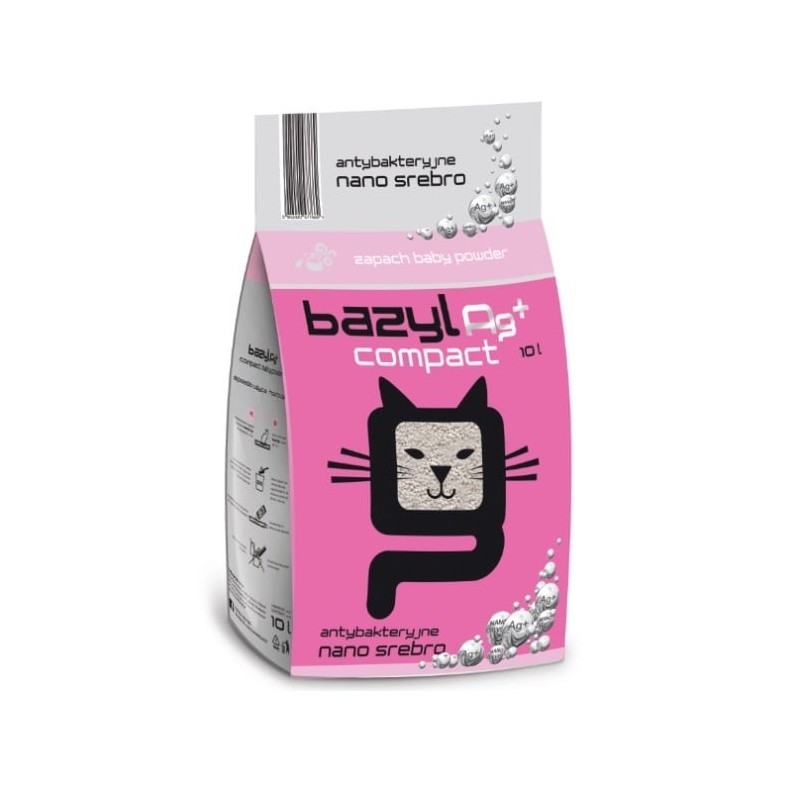 BAZYL Ag+ Compact Baby Powder 10 L Bentonit-Katzenstreu mit Nanosilber-Babypuderduft