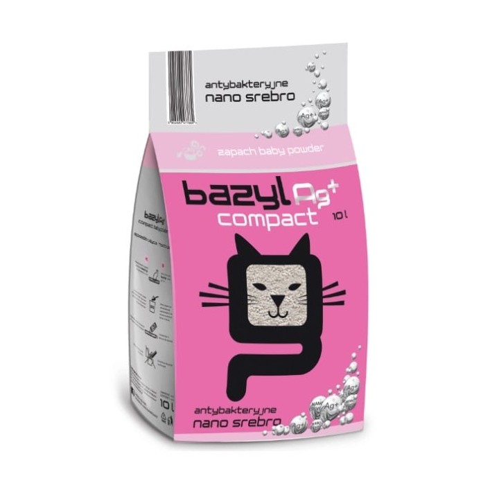 BAZYL Ag+ Compact Baby Powder 10 L Bentonit-Katzenstreu mit Nanosilber-Babypuderduft