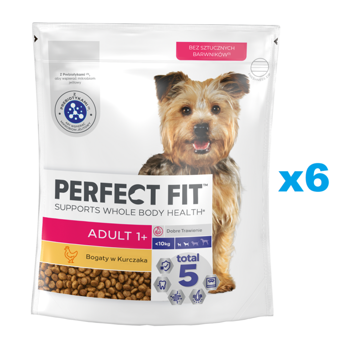 PERFECT FIT Adult 1+ 6x825g: Trockenvollnahrung mit Huhn für adulte Hunde kleiner Rassen