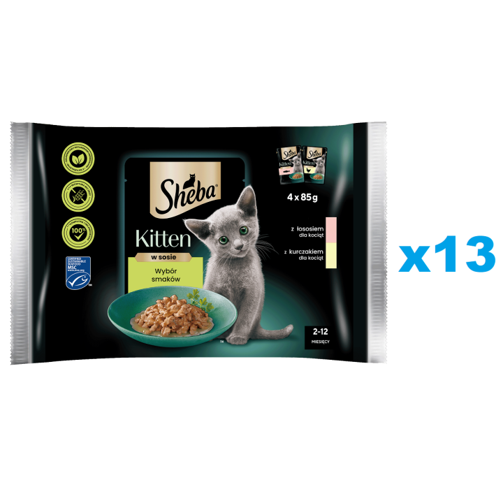SHEBA Kitten Beutel Mix 52x85 g: Nassfutter mit Lachs und Huhn für Kätzchen