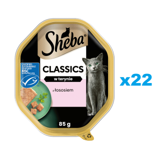 SHEBA Classics 22x85 g: Nassvollnahrung für adulte Katzen mit Lachs in Terrine