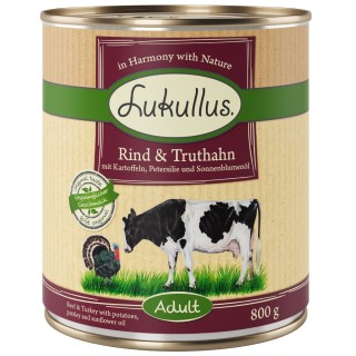 Lukullus Naturkost Adult Getreidefrei 6 x 800 g Rind & Truthahn