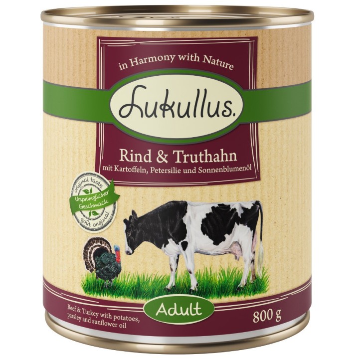 Lukullus Naturkost Adult Getreidefrei 6 x 800 g Rind & Truthahn