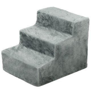 PawHut Hundetreppe 3-stufige 35 cm Haustiertreppe mit Plüschoptik, Katzentreppe für Bett, Sofa, Katzen bis 5 kg, Hellgrau   A