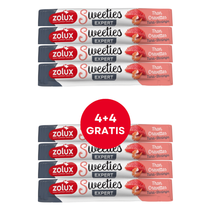 ZOLUX Cremesnack für Katzen SWEETIES mit Thunfisch und Garnele 8 x 14g (4+4 GRATIS)