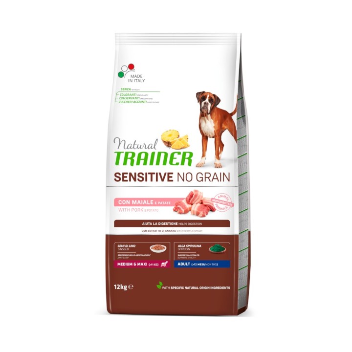 Natural Trainer Sensitive No Grain Adult Med/Maxi mit Schwein & Kartoffeln - 12 kg