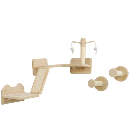 PawHut Katzen Kletterwand Set, 3-teilig Katzenmöbel mit Kratzbrett, Sprungplatten, Kratzstamm, Spielball, für Katzen bis 5 kg